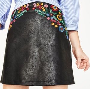 Zara leather look floral embroidered skirt